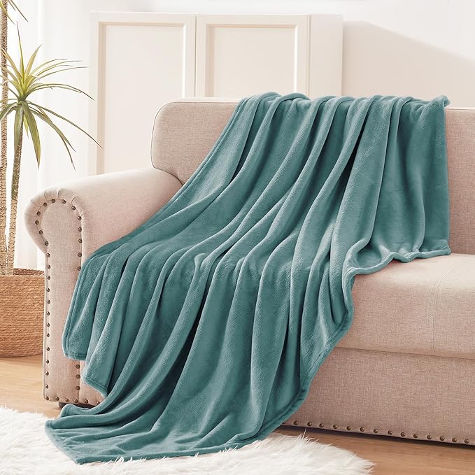Exclusivo Mezcla Soft Fleece Throw Blanket for Couch, Celadon | 50x60 Inches, Double-Sided Brushed Flannel, Lightweight Plush Cozy Blanket for Home Decor, All Season, Machine Washable