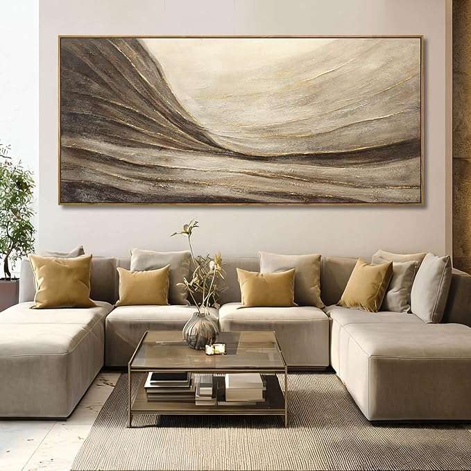 Brown Gold Abstract Landscape Canvas Wall Art for Living Room 40x88 Inch