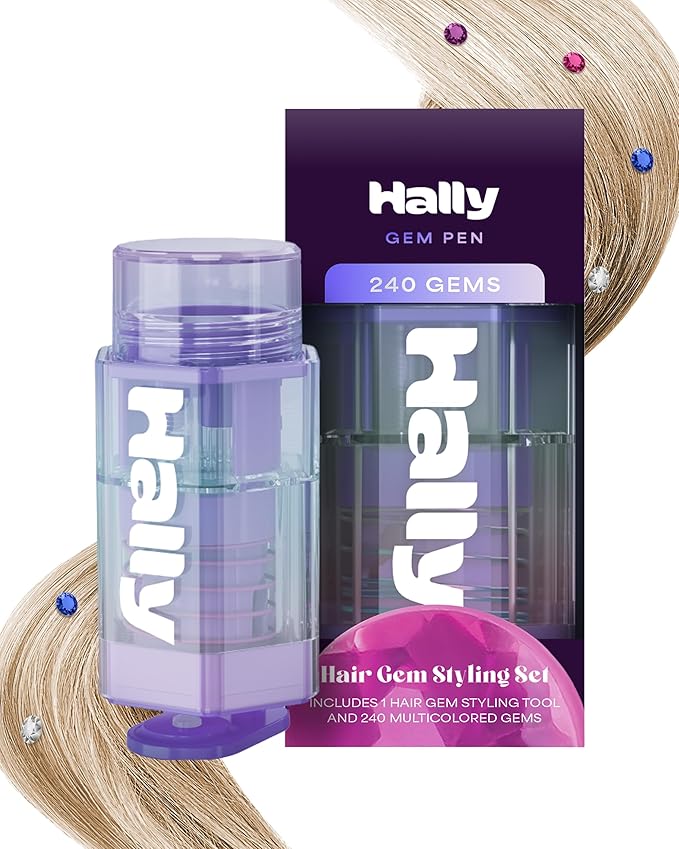 Hair Gem Pen for Girls – 240 Stick-On Hair Gems & Stamper Tool – Hair Jewels Kit for Kids, Festivals, School, Halloween, Parties, Weddings – Easy to Apply & Remove – Hair Accessories by Hally Hair