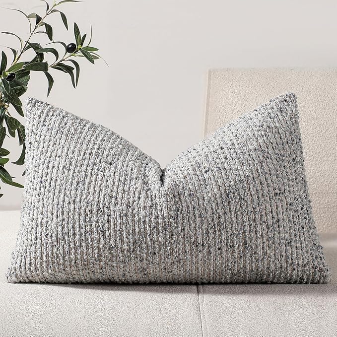 14x24 Blue Lumbar Pillow Cover Textured Boucle Striped Chic Morden Boho Accent Farmhouse Rectangular Decorative Couch Pillow Case for Home Decor Bed Sofa Living Room