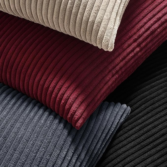 MIULEE Decorative Corduroy Throw Pillow Covers Set of 2 20x20 Grey | Soft Striped Textured Cushion Cases, Boho Modern Square Pillowcases for Home Decor, for Couch Chair Sofa Bed Living Room