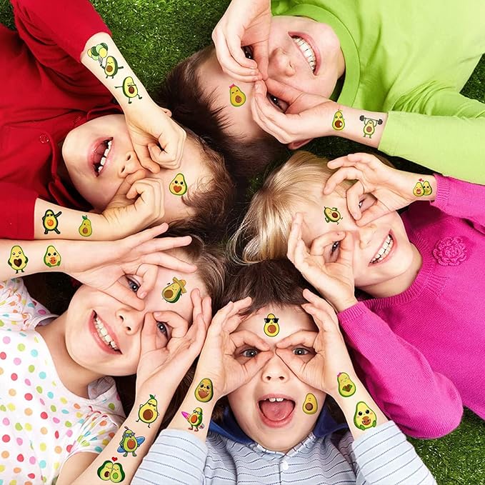 12 Sheets Avocado Temporary Tattoos for Kids, Avocado Birthday Party Supplies Decorations Cute Fruit Face Fake Tattoos Party Favors for Boys Girls Children Goodie Bag Fillers Party Gifts Games Reward