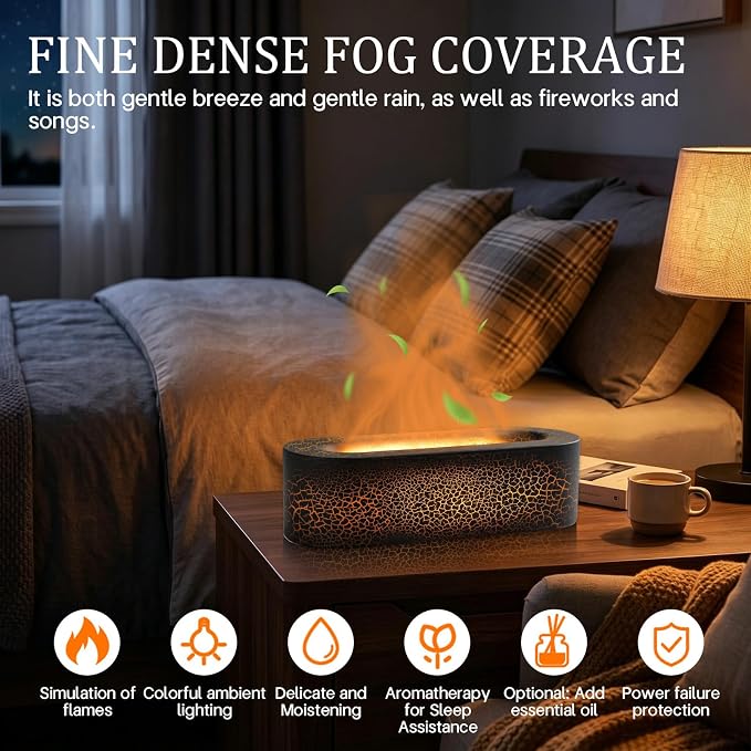 150ml Flame Essential Oil Diffuser Ultrasonic Cool Mist Humidifier | 7 color LED lights, 3 timing settings & waterless auto shutoff; ideal aromatherapy decor for bedroom, office & yoga room
