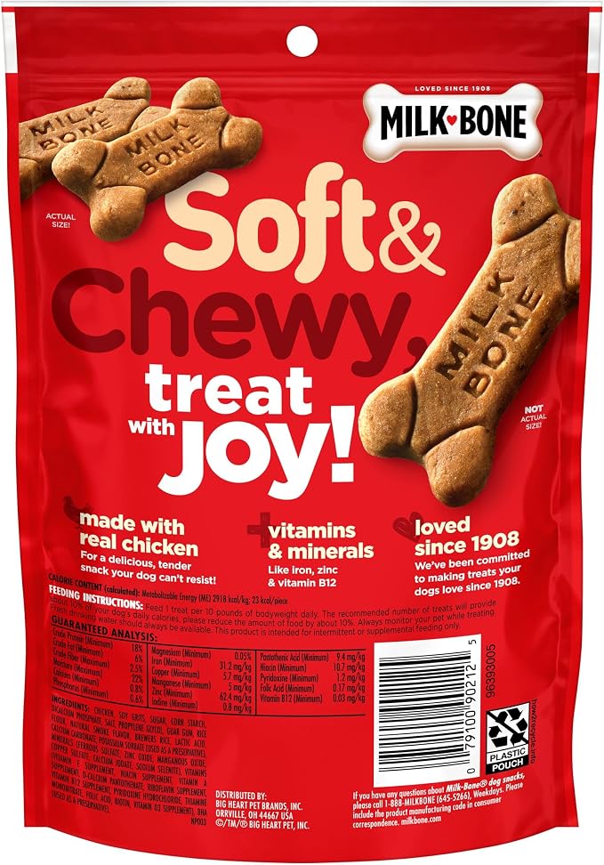 Milk-Bone Soft & Chewy Dog Treats, Made with Real Chicken, 10 Pouches | 5.6-oz. pouches, delicious, tender dog treats, easy to chew, for dogs of all ages and sizes