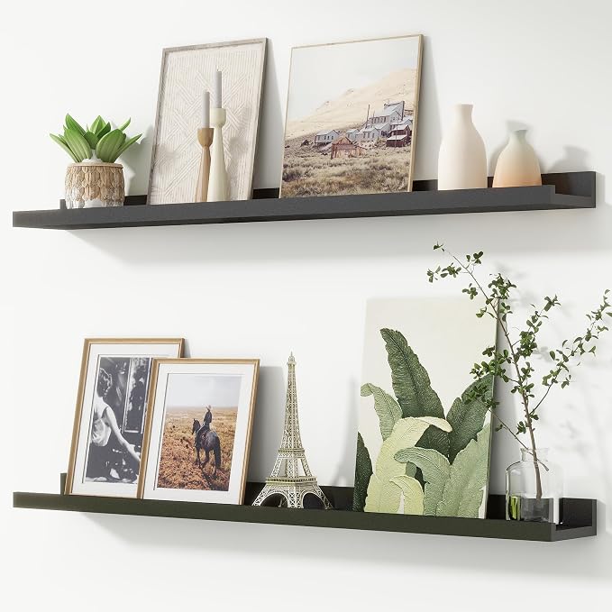 Picture Ledge Shelf, Floating Shelves for Wall, 40" W Set of 2, Black | FSC Certified Engineered Wood, Wall Mounted Bookshelf, for Nursery Living Room Bedroom, Pre-Drilled, Easy Install