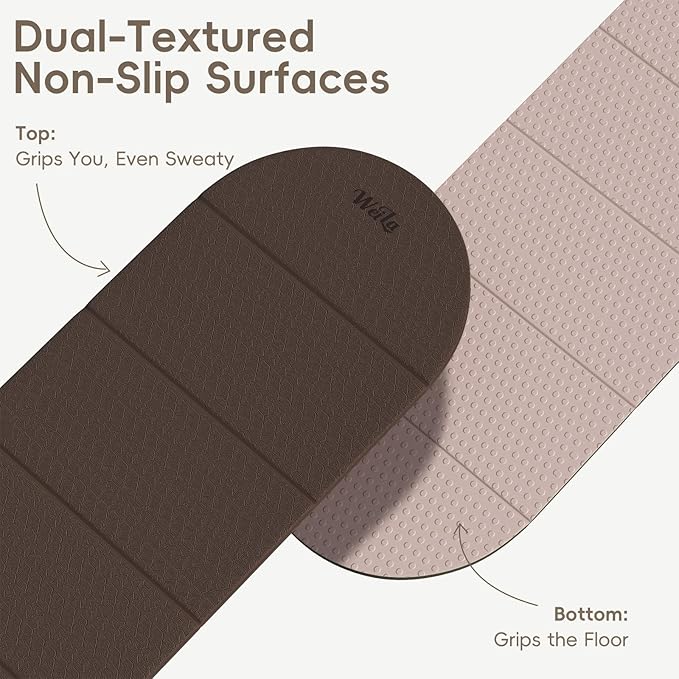 Foldable Yoga Mat 10mm Thick TPE, Double-Sided Textured Non-Slip Dual-Color Mat, 7-Fold Portable for Yoga, Pilates, Floor Workouts, Home Gym & Travel, 75"x26"