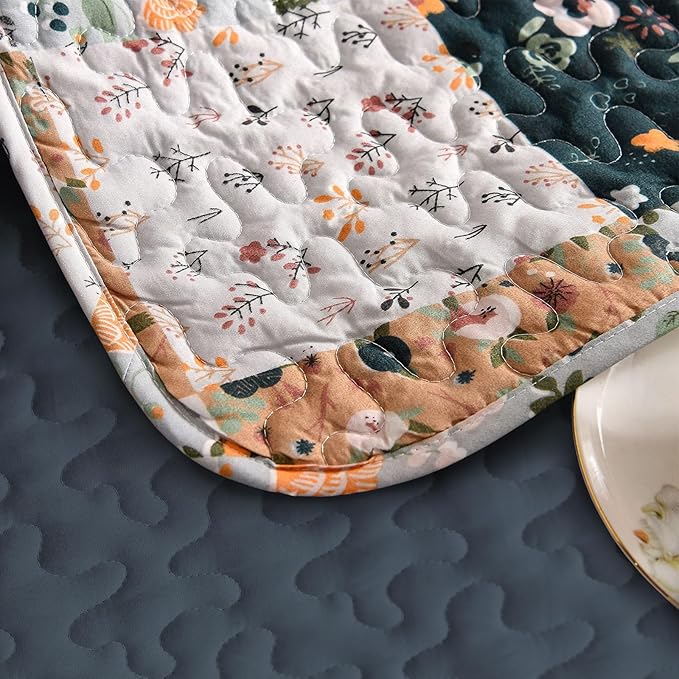 Exclusivo Mezcla Reversible Boho Quilted Throw Blanket, 50"x 60" | Lightweight Summer Quilt Throw, Designed for Bed/ Couch/ Sofa, Navy Patchwork Pattern