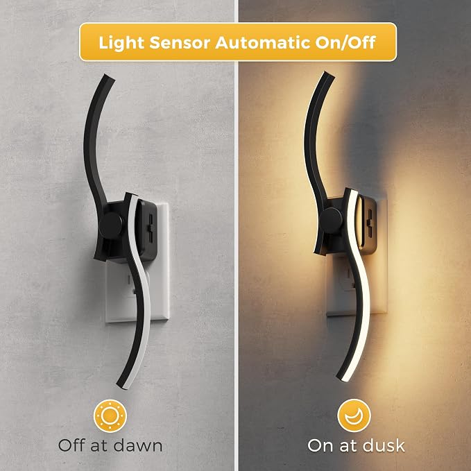 L LOHAS LED Night Light, 2 Pack Night Lights Plug into Wall | Modern Wall Sconces with Dusk to Dawn Sensor, Dimmable Wave Plug in Night Light, 3000K Soft White for Bedroom Living Room