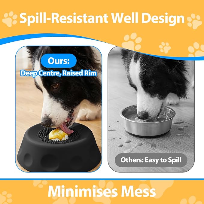 Dog Licking Bowl with Rolling Ball - Slow Feeder Dog Lick Bowls for Yogurt Liquid Treat, Anti-Slip Entertained Bone Broth 5/6 Cup Pup Licking Toy for Large Medium Small Pet Cats Dietary Black