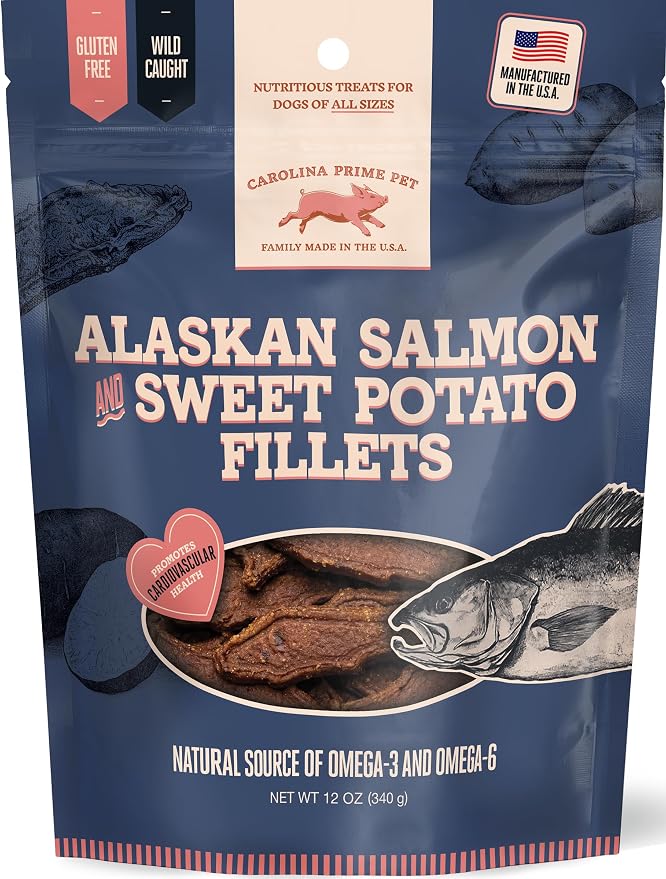Carolina Prime Pet 45106 Salmon And Sweet Tater Fillets Treat For Dogs ( 1 Pouch), One Size , 12 Ounce (Pack of 1)