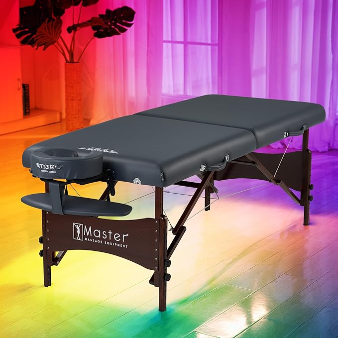 30" Royal Blue Portable Massage Table Master Massage Package with Aurora Multicolor Atmosphere Ambient Lighting System