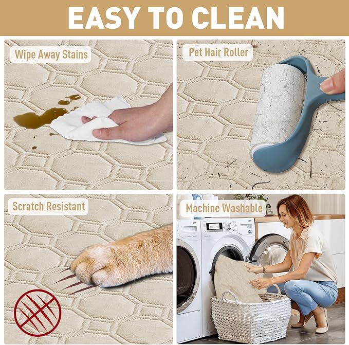 ZNSAYOTX Ultimate Cozy Blankets (82"x82") 100% Waterproof Bed Mat Blanket for Dog Pets, Couch Sofa Protector with Non-Slip Back Washable Durable, Pee Scratch Proof Easy to Clean (Beige)