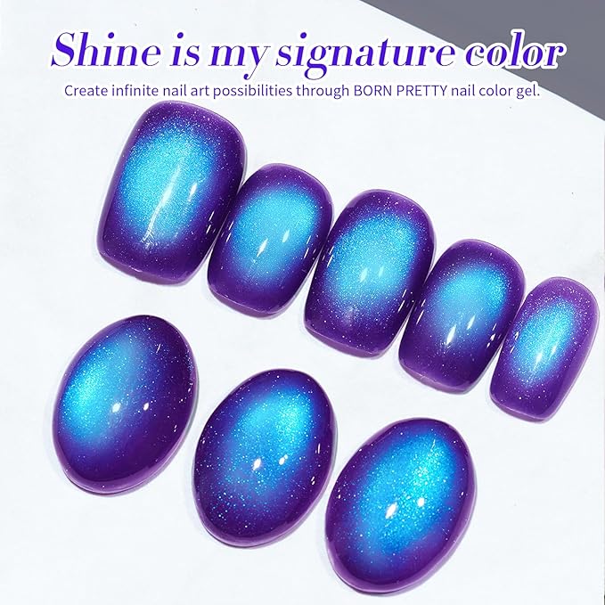 BORN PRETTY Cat Magnetic Eye Gel Nail Polish,Indigo To Violet Gradient Magnetic Gel Polish Blueberry Cat Magnetic Eye Gel Manicure Nail Art DIY 15ml