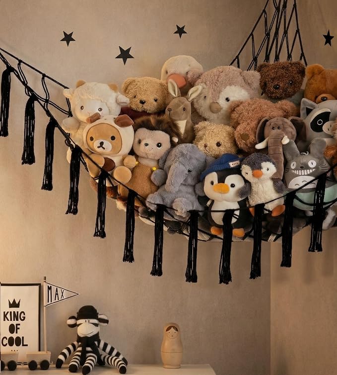 Stuffed Animal Storage Hammock or Net Corner - Large Toy Hammock Net for Stuffed Animals Room Decor - Cute Stuff Animal Organizer Plush Holder - Kids Baby Nursery Essentials Wall Bedroom Home Decor
