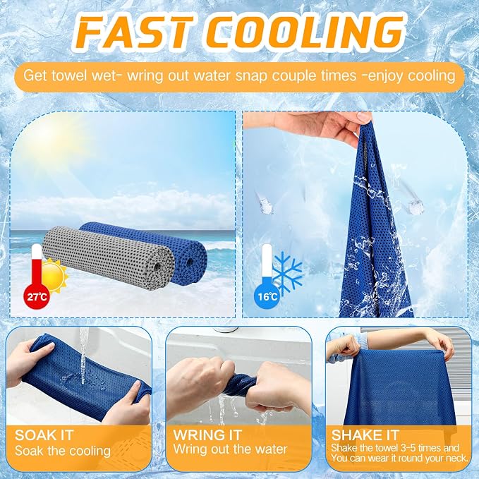 BBTO 80 Pcs 32 x 12 Inch Microfiber Cooling Towels, Ice Cold Towel for Neck and Face Breathable Chilly for Yoga, Sport, Gym, Workout, Camping and More Activities(Gray and Blue)
