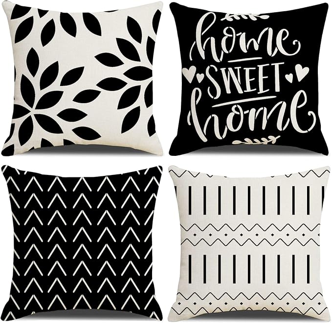 Throw Pillow Covers 16x16 Inch, Pillow Covers 16x16,Squar Pillow Covers Set of 4 Boho Modern Farmhouse Neutral Decorative Pillowcases Linen Cushion Case for Couch, Bed, Home Decor