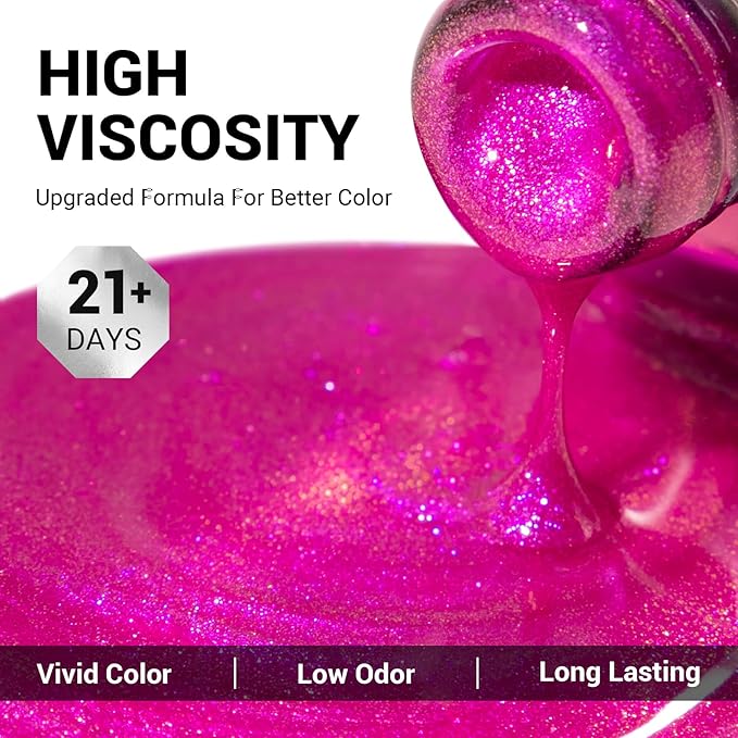 MelodySusie Hot Pink Glitter Gel Nail Polish,0.5fl oz Soak Off UV LED Hot Pink Jelly Shimmer Glitter Gel Polish Christmas Gift for Women Nail Art Manicure Salon DIY Nail Design Decoration at Home-1073