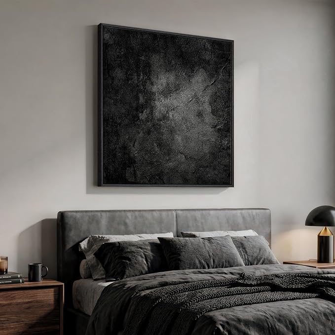 Extra Large Framed Black Abstract Wall Art for Living Room, Modern Square Canvas Painting Artwork for Walls, Minimalist Dark Moody Pictures for Bedroom Dining Room Hallway Office Wall Decor, 48x48 In