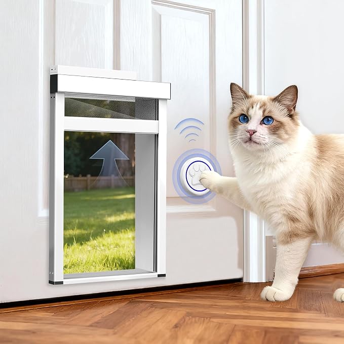 Smart Pet Door with Doorbell Active,Electronic Cat Door for Door,No Collar