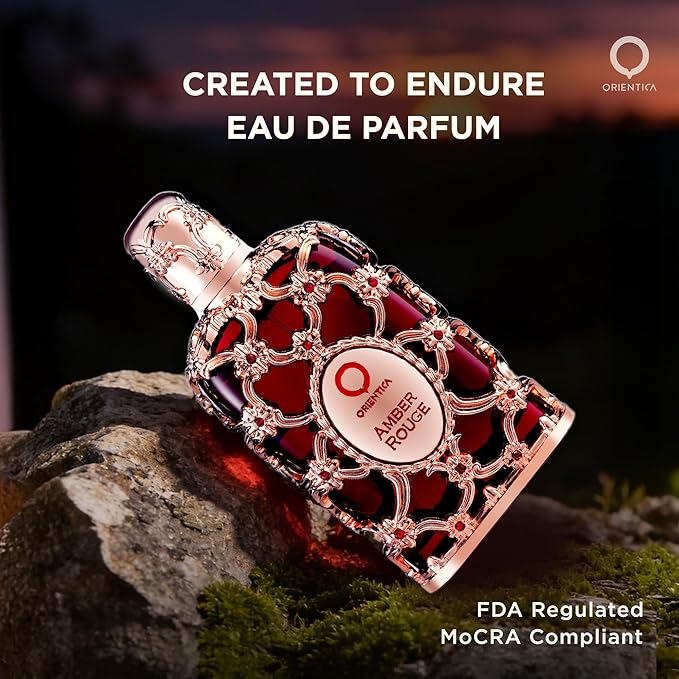 Orientica Luxury Collection Amber Rouge Eau De Parfum 0.25 Oz/7.5ml Mini Splash - Woody, Amber, Saffron, Praline, Jasmine, Orange, Oak Moss, Seaweed - Arabic Perfume for Men & Women