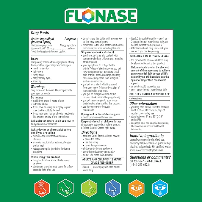 Flonase Allergy Relief Nasal Spray, 24-Hour Non-Drowsy Multi-Symptom Relief – 144 Sprays (Pack of 2) plus Bonus Pack of Tissues