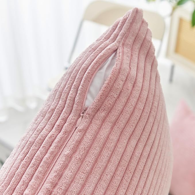 Home Brilliant Plush Pillow Cover Pink Corduroy Striped Throw Pillow Cover 20x20 Soft Square Throw Pillow for Anniversary Women Girl Gifts, 20 x 20 inch (50cm), Baby Pink