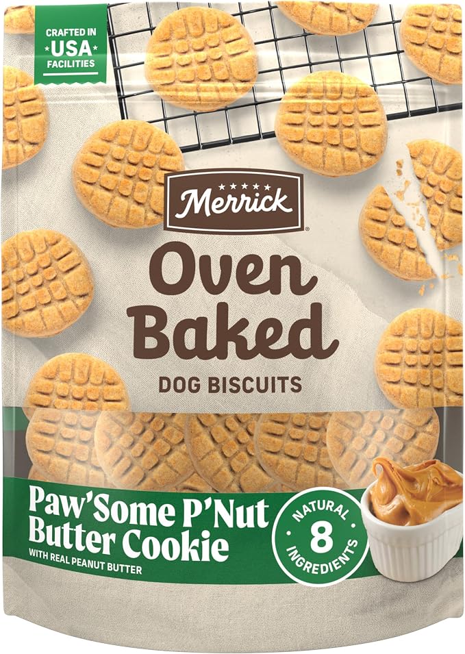 Merrick Oven Baked Dog Treats, Natural Cookies for Dogs, Paw’Some P’nut Butter Cookie with Real Peanut Butter