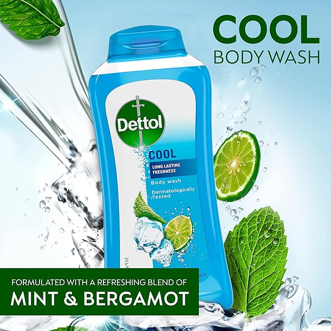Dettol Cool Body Wash and Shower Gel, Body Wash with Mint and Bergamot, 8.45 Fl Oz (Pack of 1)
