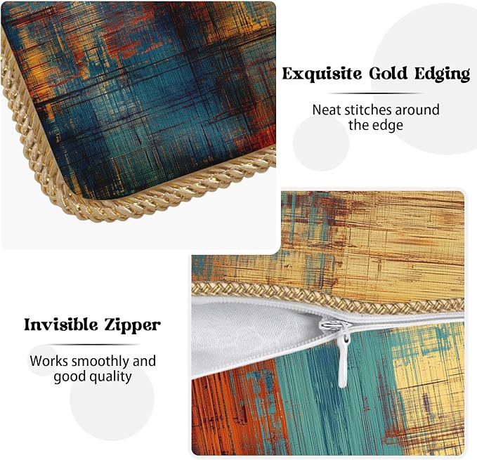 Vintage Abstract Teal Orange Velvet Pillow Covers 20x20 InchMessy Blue Rust Throw Pillows for Couch Cushion Covers Pillowcase Retro Colorful Art Pillow Cases for Sofa Bed Living Room