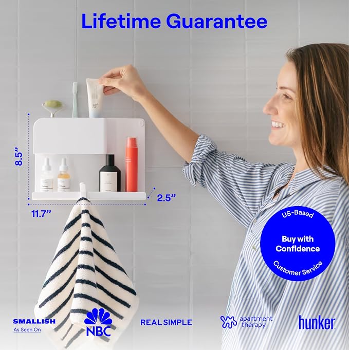 WallShelfie Bedside Wall Organizer & Dorm Decor for Dorm Room - 2.0, White | Dorm Room Essential, Floating Bedside Shelf Wall Mount Organizer, Remote Control Holder, Cool Teen Girls Trendy Stuff
