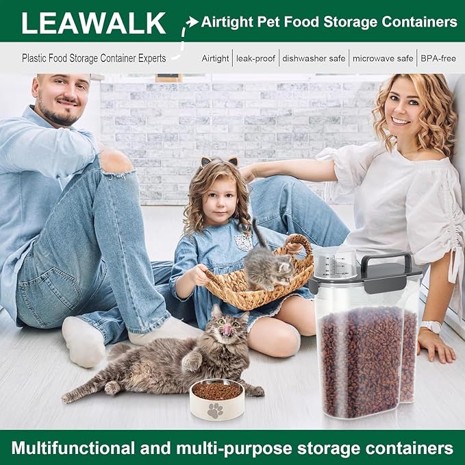 LEAWALK 5Lbs Airtight Cat Dog Food Storage Container with Upgraded Large Nozzle BPA-Free, Pet Food Storage Containers for Rice, Grain, Pet Food, Flour, Dog Treat Storage (Dark Gray, 5L-1pack)