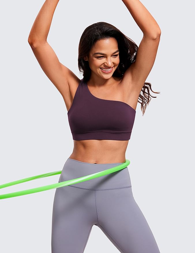 CRZ YOGA Butterluxe One Shoulder Sports Bras for Women - Sleeveless One Strap Low Impact Asymmetrical Workout Yoga Tops