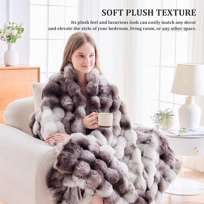Faux Fur Throw Blanket for Couch, 1000 GSM Cozy Fuzzy Fluffy Soft Plush Thick Bubble Sherpa Blanket for Sofa Bedroom Living Room, Mothers Day Birthday Gifts for Women Home Decor
