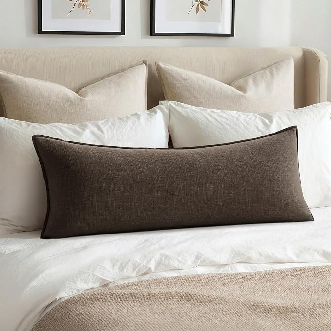 MIULEE Decorative Linen Lumbar Pillow Cover 14x36 Inch Dark Coffee | Fall Autumn Boho Farmhouse Couch Long Throw Pillow for Bed, Pack of 1 Accent Modern Pillowcase, Sofa Livingroom Home Decor