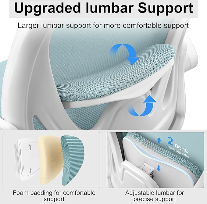 Drafting Chair Tall Office Chair with Flip-up Armrests, Adjustable Height, and Enhanced Lumbar Support - Ergonomic Rolling Stool, Back Support, and Adjustable Foot Rest Ring Light Blue