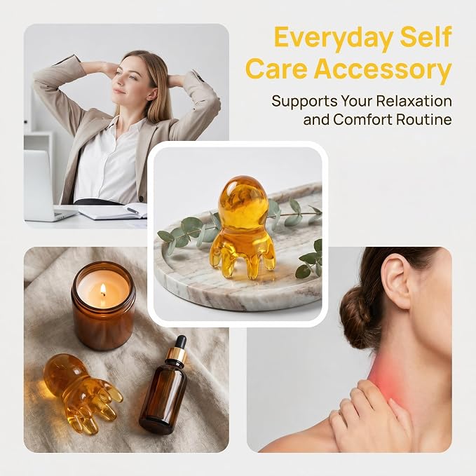 NIIIYTYB 2Pcs Head Massage Tools Scalp Massager Scraper for Deep Relaxation Acupressure Massager Japanese Spa Hair Care Tool for Home Office Travel Amber