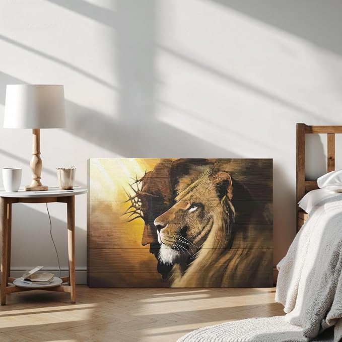 Fantasy Artists Framed Jesus Christ Canvas Wall Art The Lion of Judah Christian Painting Prints Biblical Wall Decor Religious Room Decor for Church Prayer Room Christian Schools Hospitals 20"x30"