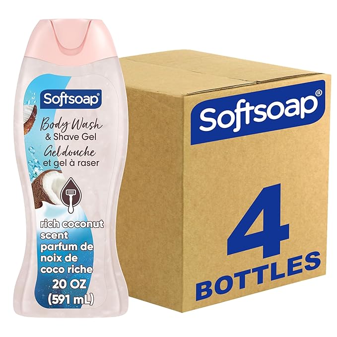 Softsoap Moisturizing Body Wash and Shave Gel, For Softer Feeling Skin, Helps Razor Glide, Rich Coconut Scent, 20 fl oz