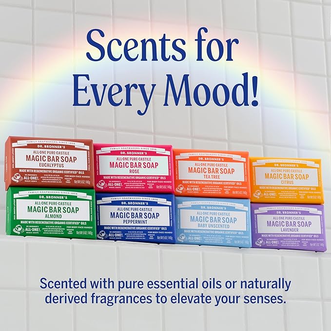 Dr. Bronner's Pure-Castile Magic Bar Soap - Made with Regenerative Organic Certified Oils - For Face, Body, Hair- Gentle on Sensitive Skin - Vegan Soap Bars for Men & Women - Lavender, 2 Pack, 5oz