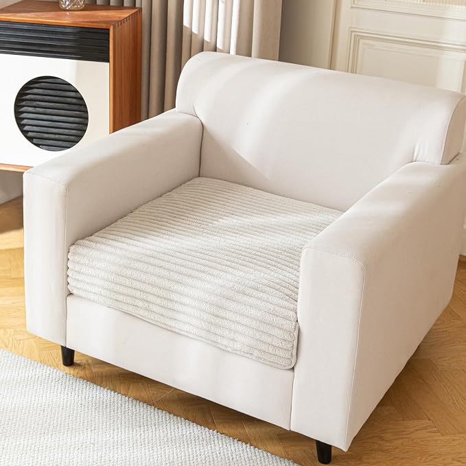 MYSKY HOME 100% Waterproof Couch Cover, Chair Cover for Dogs Washable, Non Slip Couch Headrest Covers Pet Friendly, Thick Soft Sofa Slipcovers Cushion Protector Dog Bed Cover, Oat, 35"x35"