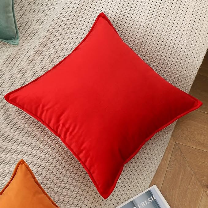 JIAHANNHA Velvet Red Throw Pillow Covers 12”x20”Pack of 2 Soft Decorative | Square Cushion Covers for Couch Sofa Bed Livingroom Car Home Decor,30x50Cm