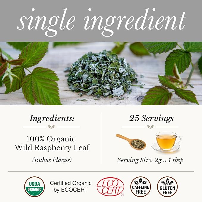 Wild Bliss Organic Red Raspberry Leaf Tea for Pregnancy and Menstrual Support - Loose Leaf Herbal Tea - 1.76 Oz - 25 Servings