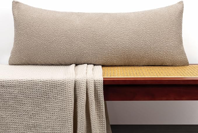 JoraLion 14x36 inch Boucle Lumbar Pillow Cover, Oatmeal Woven Texture Neutral Long Pillow Cover Breathable Cushion Case for Couch Sofa Bed Living Room Home Decor (Cover Only)