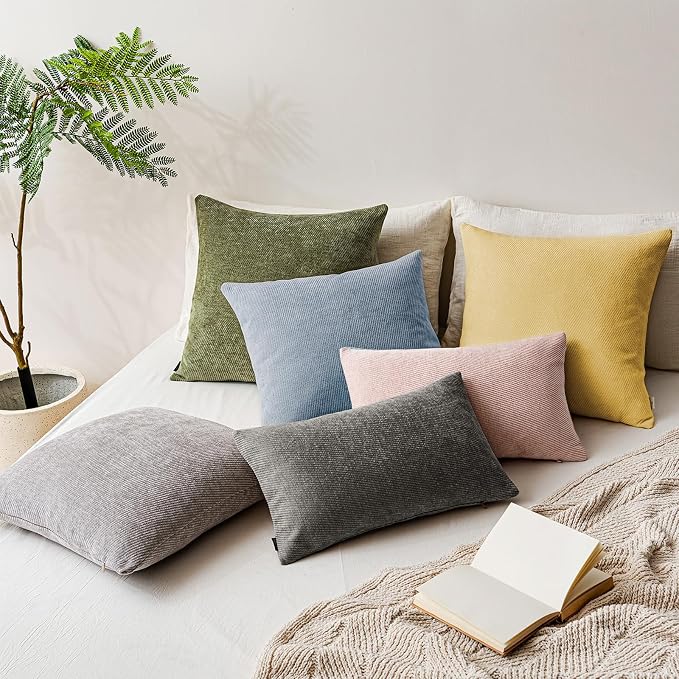 a moment Pack of 2 Decorative Chenille Throw Pillow Covers with Twill Cushion Covers for Sofa Living Room Couch Bed 24x24 Inch Light Pink