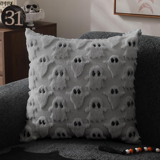 DFXSZ Halloween Pillow Covers 18x18 inch 2Pcs Silver Gray Ghost Halloween Decor