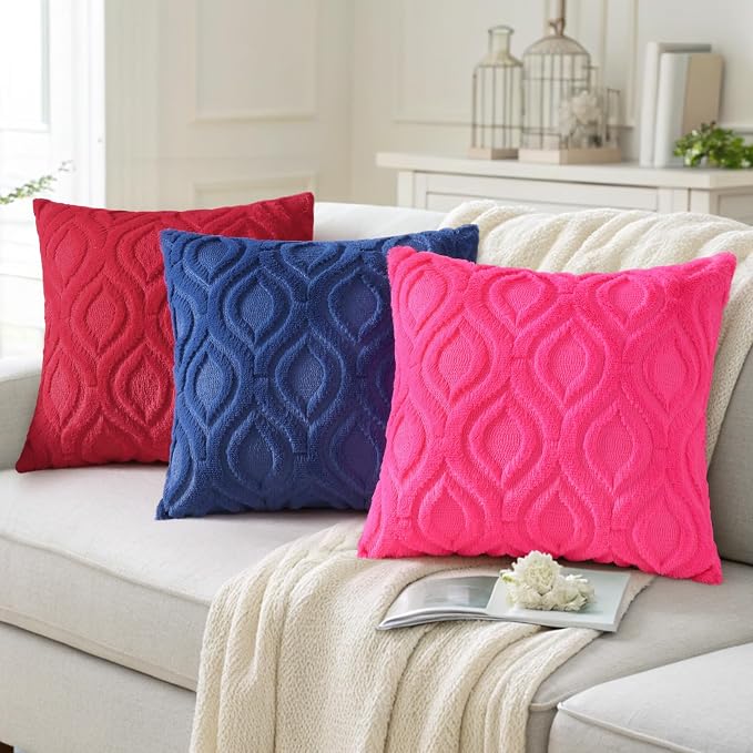 decorUhome Faux Fur Plush Soft Red Throw Pillow Covers 26x26 Set of 2 | Plush Solid Fall Couch Pillow Covers, Accent Modern Farmhouse Neutral Decorative Square Pillow Cases for Sofa Bed Living Room