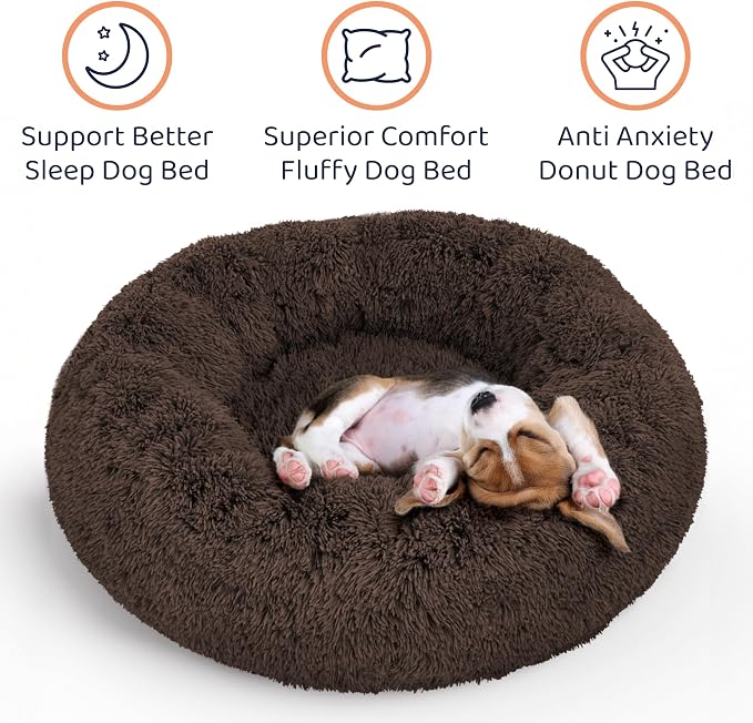 Donut Dog Bed - Premium Comfort for Anxiety Relief - Fluffy & Calming Design with Ultra-Plush Support | Cozy Round Dog Bed with Super Soft Circle Style (Coffee, X-Large)
