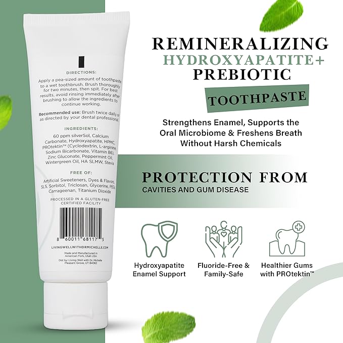 Hydroxyapatite Toothpaste – Fluoride-Free Remineralizing Formula with PROtektin – Supports Enamel Strength, Oral Microbiome & Gum Health – Mint – 4 oz
