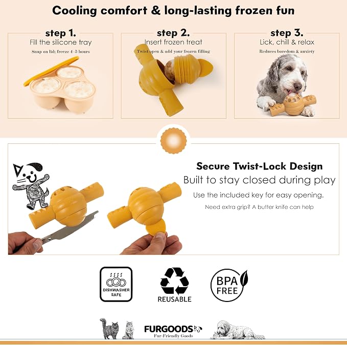 FURHIVE Frozen Dog Treat Toy for Aggressive Chewers, Nylon Chew with Tray
