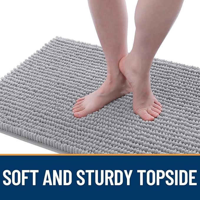 OLANLY Dog Door Mat for Muddy Paws 34x21, Extra Absorbent Chenille Mud Mat | Light Grey, Absorbs Moisture and Dirt, Non-Slip Machine Washable Doormat, Quick-Drying Indoor Entryway Floor Mat for Dogs